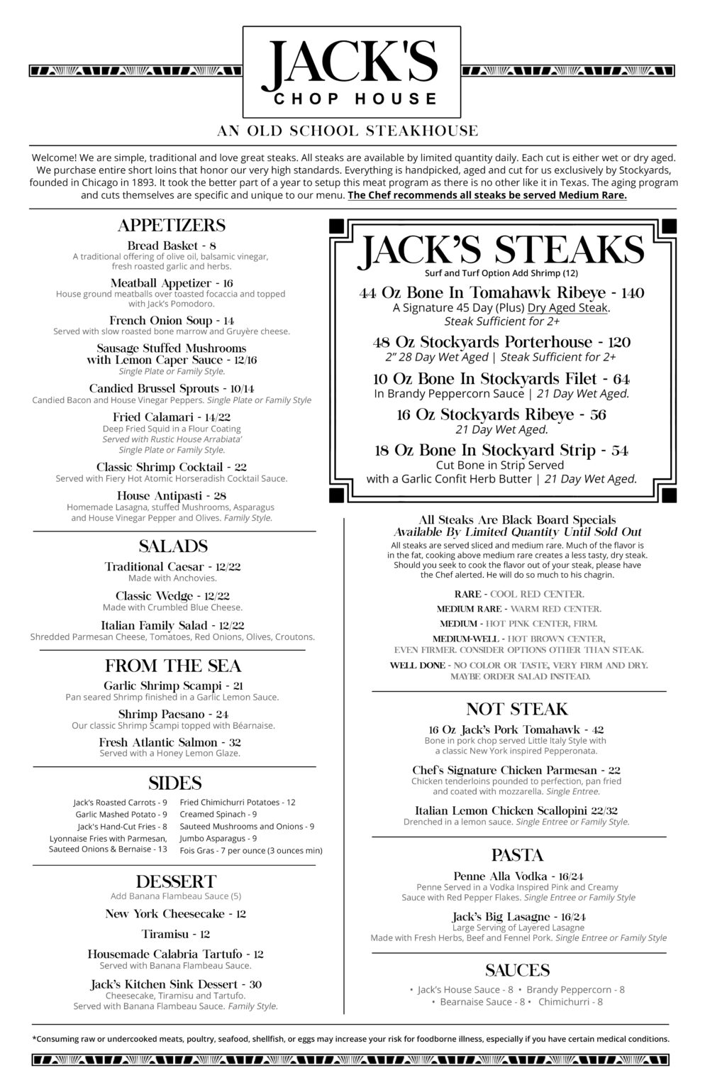 Main Menu Jacks Chophouse